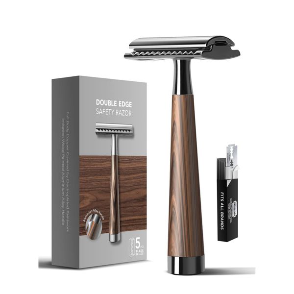 Double Edge Shaving Razor Manual Safety Adjustable Razor with 5 Blades