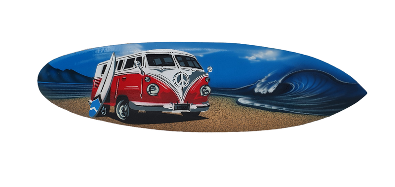 Wall hanging Surfboard sign - Airbrushed Red Kombi - 50cm