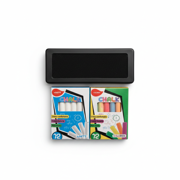Chalk &amp; Duster Set: White &amp; Colored Chalk, Eraser - Creative Fun for Kids!