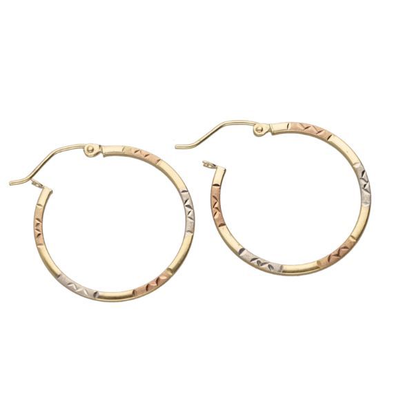 Eterniti 9k Solid Gold Tri-Colour Hoop Earrings