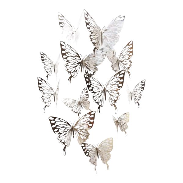 Metallic Silver 3D Hollow Butterfly Stickers for Cake - Event and Wall Decor