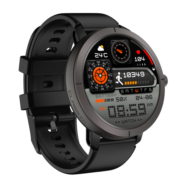 Black GPS Heart Rate Monitor Smart Watch - 1.32" AMOLED Fitness Tracker