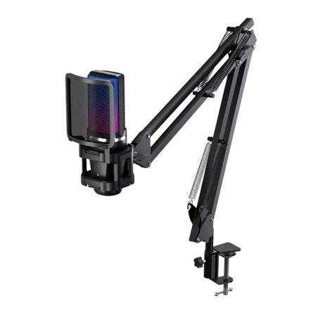 A68 - RGB Gaming Condenser Microphone Kit With Flexible Boom Arm - Black Image