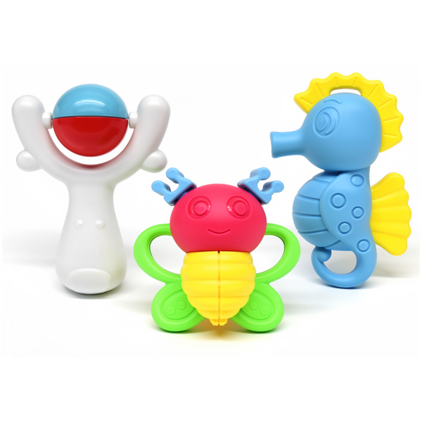 3-Piece Baby Rattle Set | Butterfly, Seahorse &amp; Ball