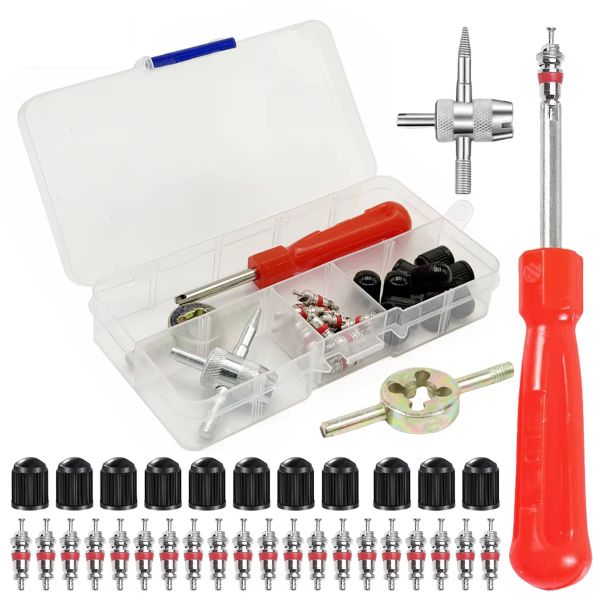 34pcs Tire Valve Core Remover &amp; Repair Tool Kit for Car, Bike, Motorcycle