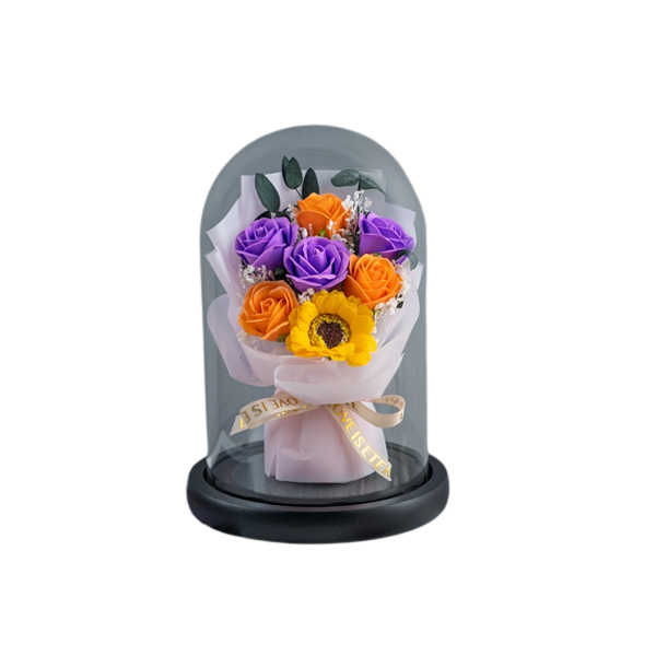 Colourful Artificial Flower in Glass dome Gift for her Crystal Dome