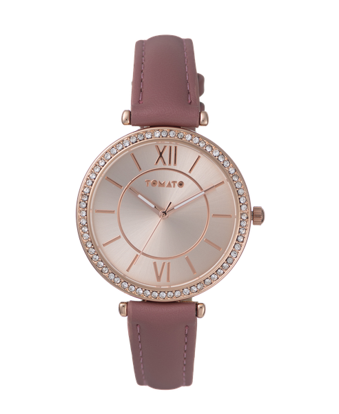 Tomato Watch Ladies,with Stones,Rosegold,Case,30mm, Mink Band,Roman ''12,6'