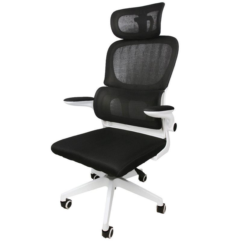 Headrest Mesh Computer Chair Executive Office Chair-Black Mesh White Frame