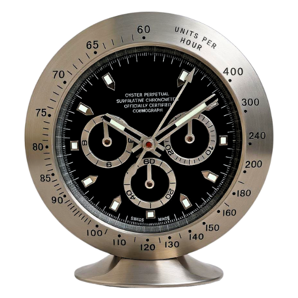 Luxury Silver Chronograph Table Clock - Oyster Perpetual Design