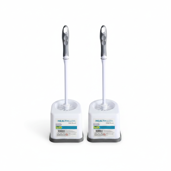 Health Glow Toilet Brush with Stand - 40 cm Plastic Cleaning Tool - 2 Pack