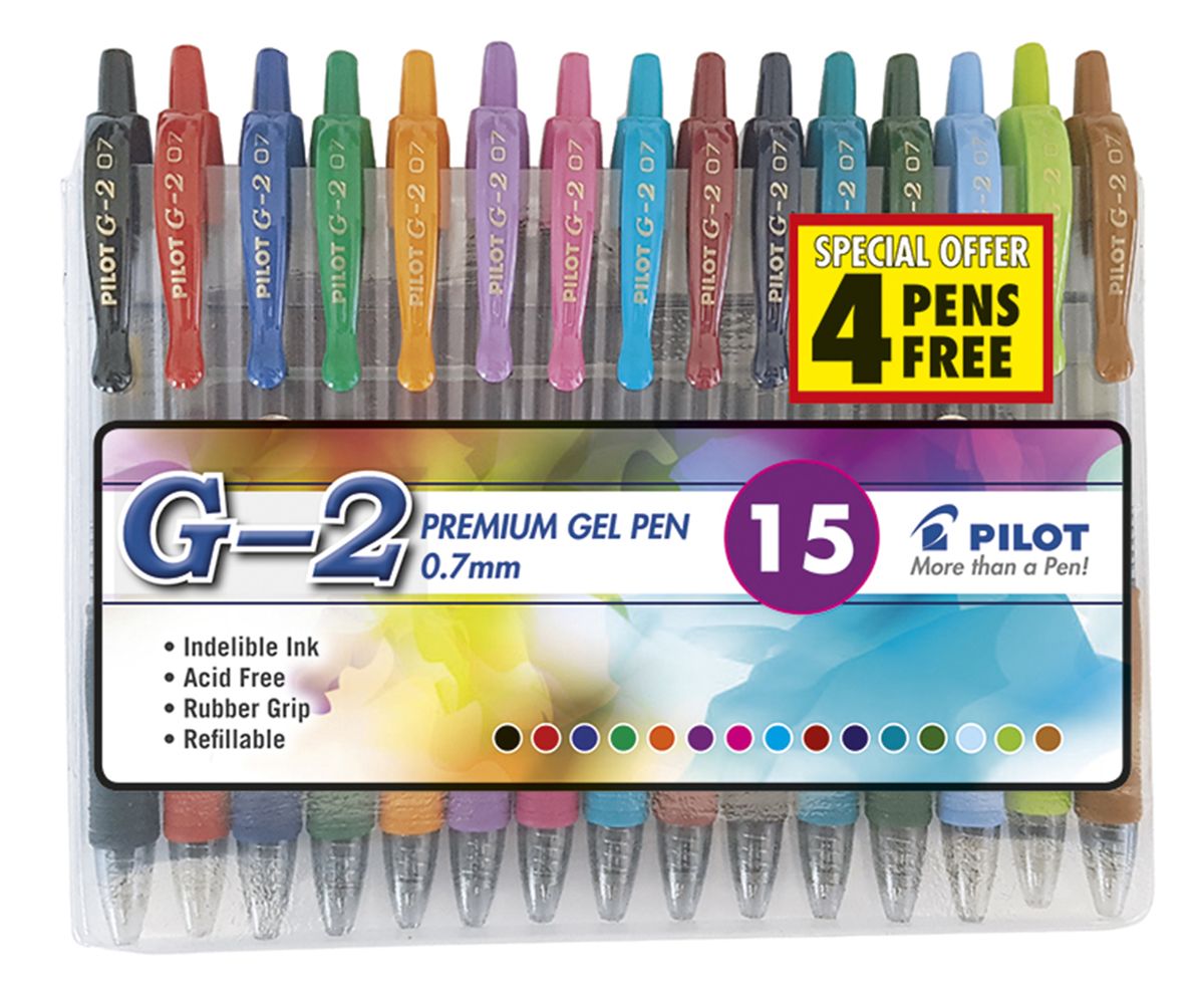 Pilot G-2 0.7 Gel Retractable Pen - Wallet of 15 Basic Colours | Shop 