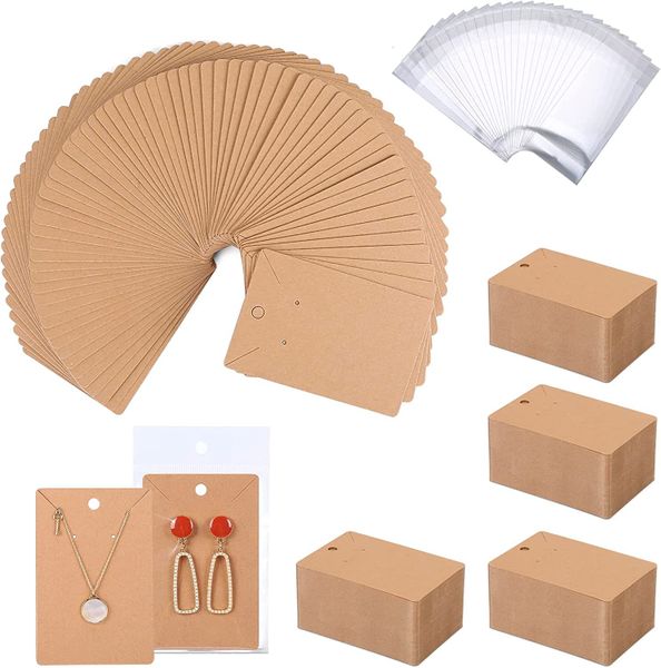 Earring Display Cards, 3.5" X 2.4" Earring Cards with Packaging Bags Brown