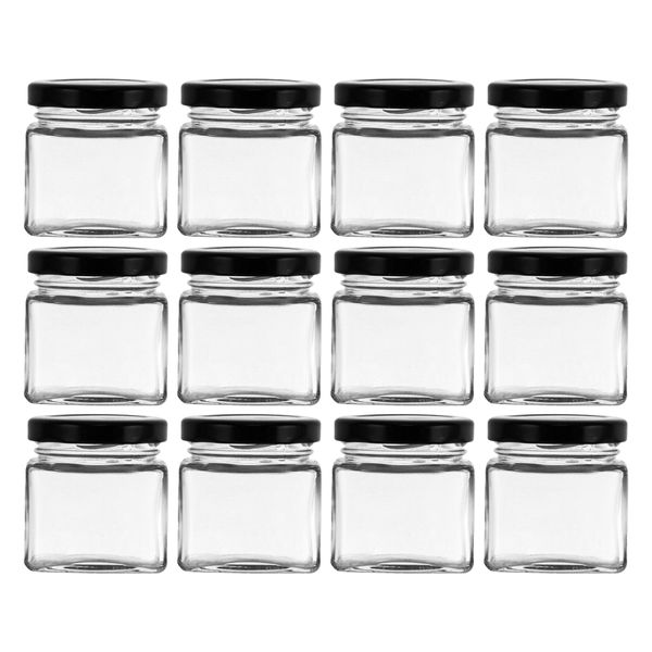 Regent Glass Square Jar with Black Lid 12pk, 80ml