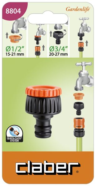 Claber Multi Thread 3/4" &amp; 1/2" Tap To Click Connector (Carded)