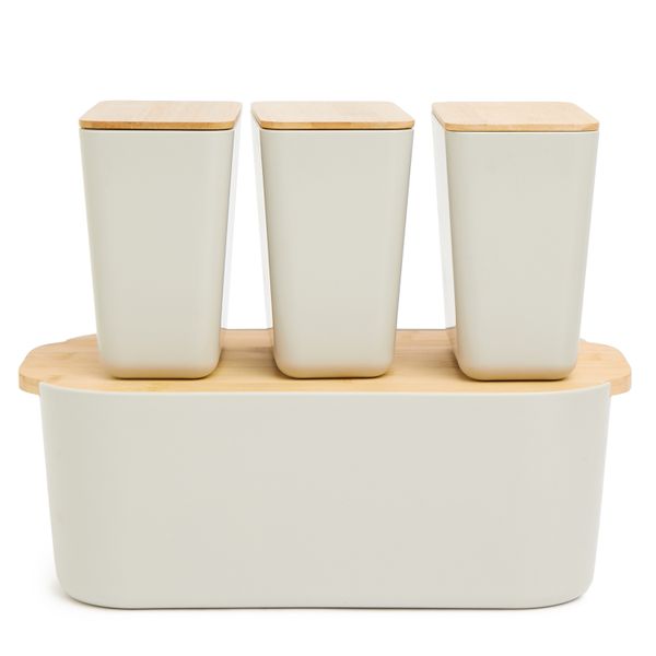 George &amp; Mason - 4 Piece Bread Bin &amp; 3 Storage Containers Set - Grey