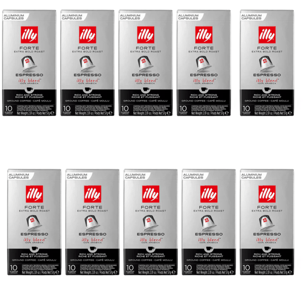 illy Coffee Pods- Nespresso Compatible Capsules-FORTE -Pack of 100 (10x10)