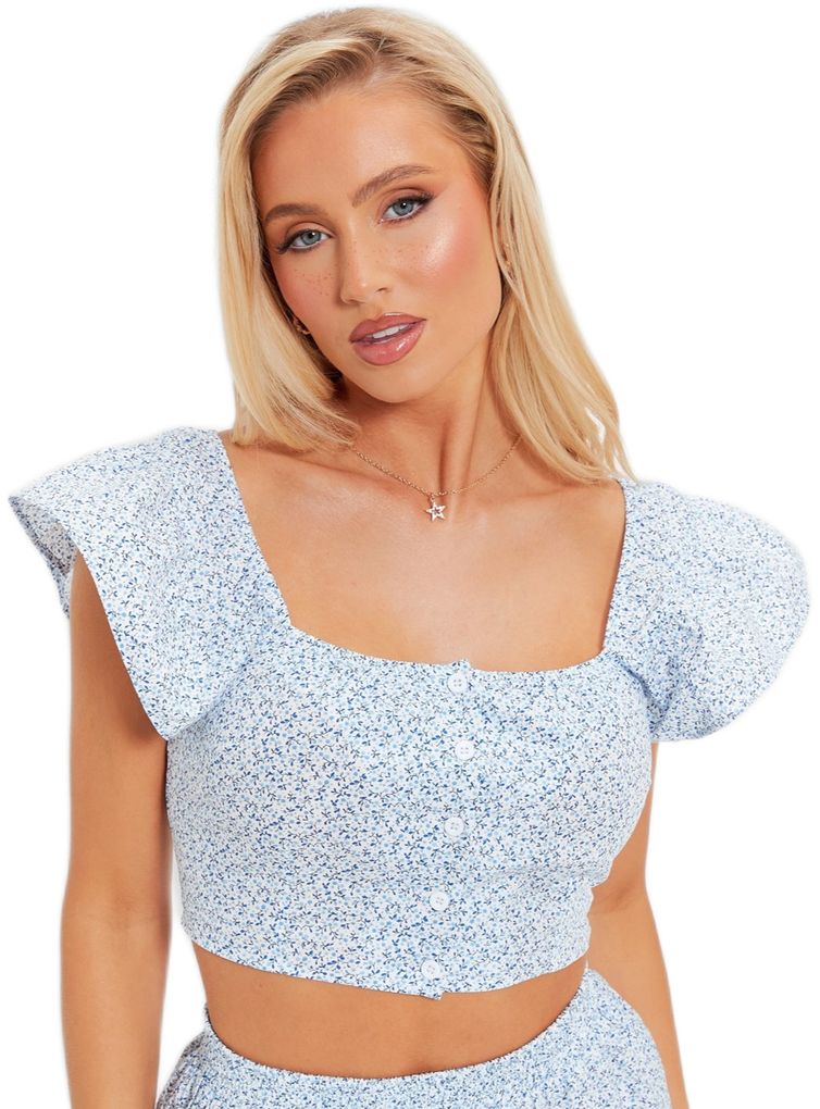 I Saw It First Ladies Blue Floral Floral Print Crop Top Co Ord Shop