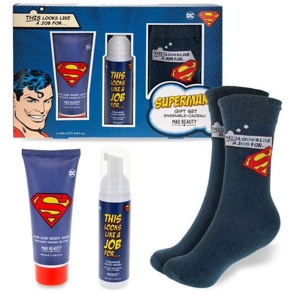 DC Comics Superman Grooming &amp; Sock Gift Set by Mad Beauty