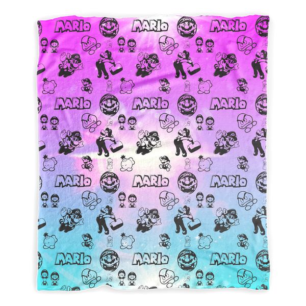 Mario Pink Blue Minky Blanket