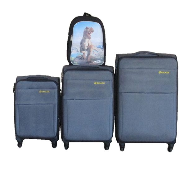 Galaxia 3-Piece Fabric Spinner Luggage Set with Dinosaur Backpack