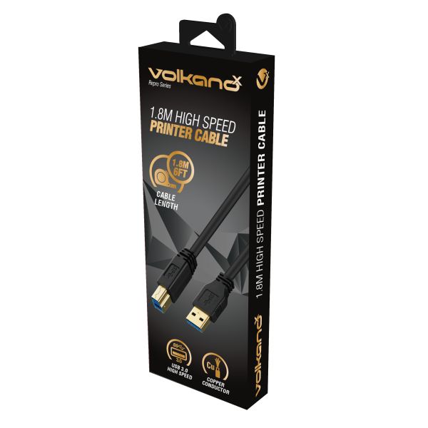 Volkano Repro V3.0 USB Printer Cable 1.8m - High-Speed Black Connector