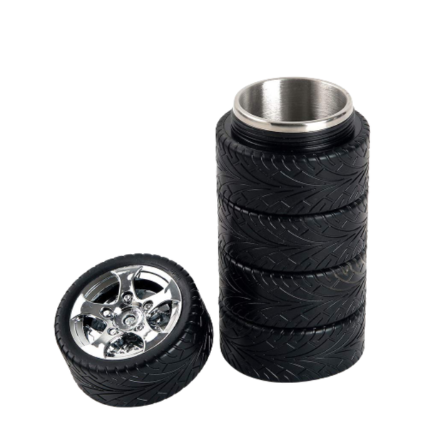 Tire tyre wheel coffee tea mug stainless steel with lid for car lovers