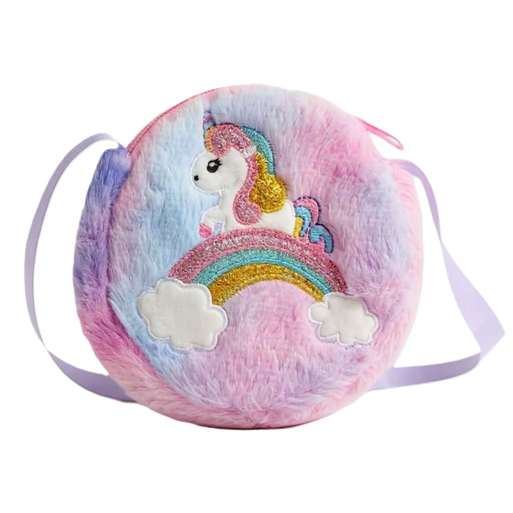 Purple Unicorn Plush Crossbody Bag - Cute Fur Shoulder Bag | Kids Girls
