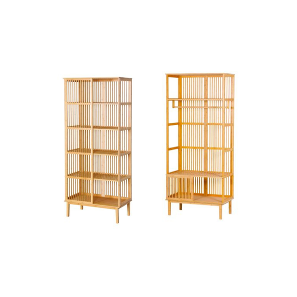 Set of 2 Open Bamboo Wardrobes | Freestanding Clothing Racks with Shelves