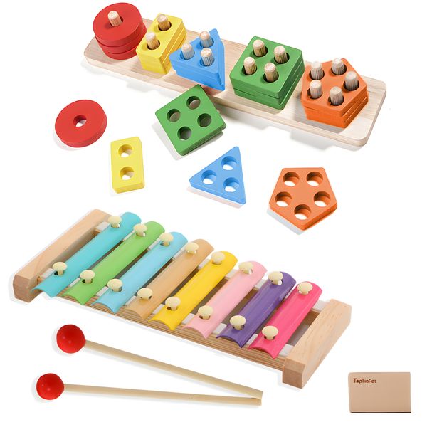TopikaKids - 2-in-1 Montessori Baby Toy Set with Xylophone and Stacking Toy