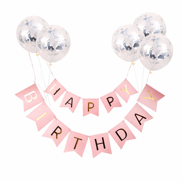 6 Piece - Happy Birthday Banner &amp; Confetti Balloon Set