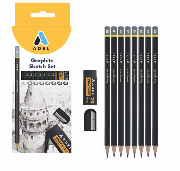 Adel Drawing Set 8 Pencils + Eraser + Sharpener