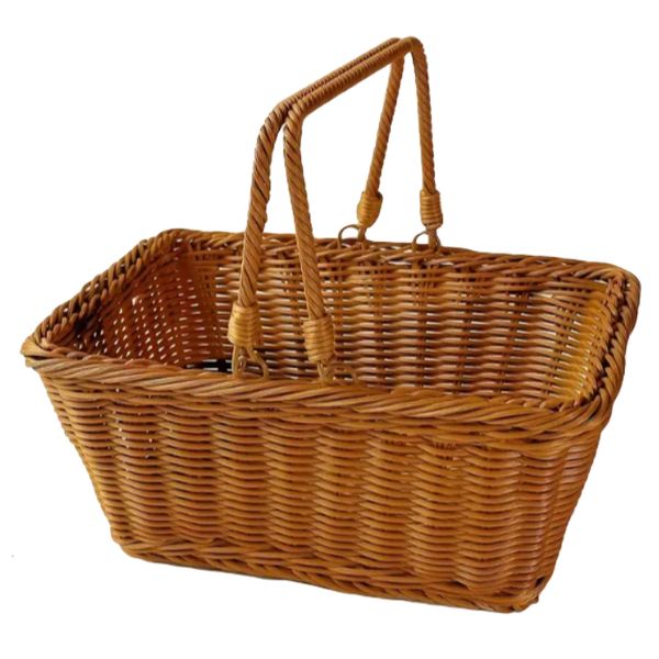 Decor Handwoven Rattan Picnic Storage Basket With Flexible Handles - 40cm