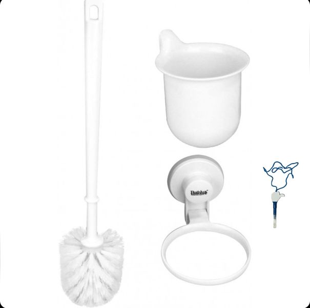 White Plastic Cylindrical Toilet Brush &amp; Holder