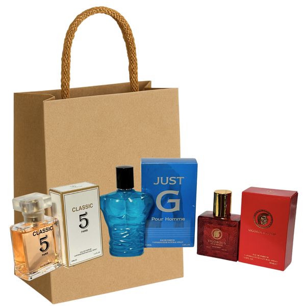 Vigorous Flame - Classic 5 - Just G | 3 Men Perfume Set &amp; Gift Bag COMBO