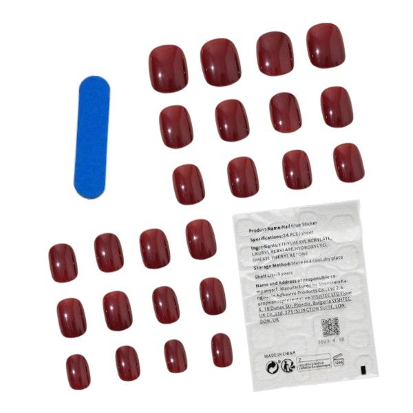 24 Piece - Short Press-On Nails - Burgundy