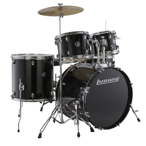 Ludwig 5pc Accent Fuse Drumset With Hardware &amp; Cymbals - Black Sparkle