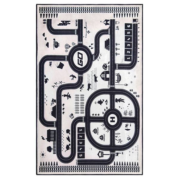 Black &amp; White Kiddies Road Map 100x160cm