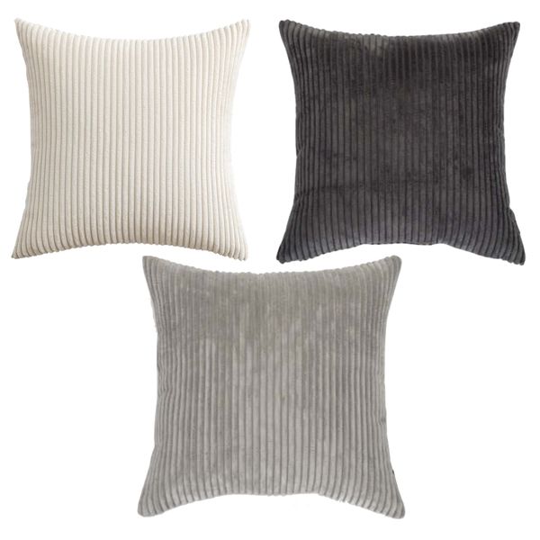 Decor Fabric Striped Pattern Sofa Cushion Covers Only Set of 3 - 45cm