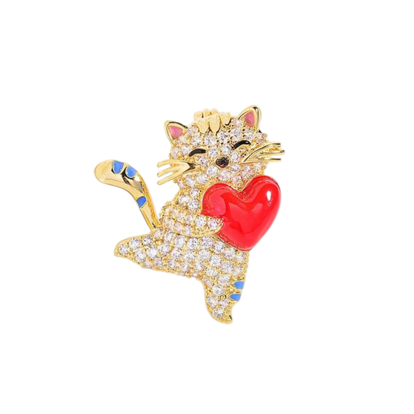 Exquisite heart-shaped kitten brooch, simple and compact, with micro