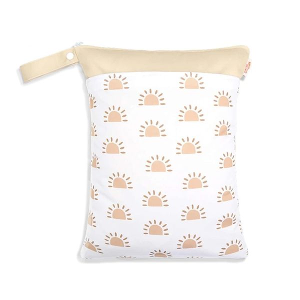 Beige &amp; White Baby Reusable Waterproof Wet Bag