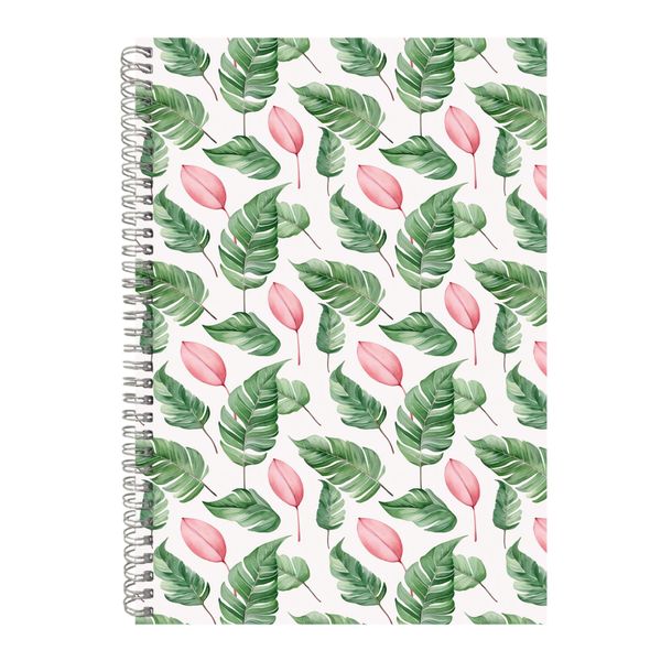 Pink leaf A4 Notebook Spiral Lined Floral Leaf Pattern Graphic Notepad 200