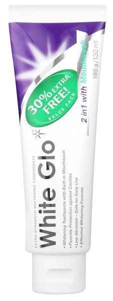 White Glo Whitening Toothpaste 2-In-1 with Mouthwash 100ml+30ml Free