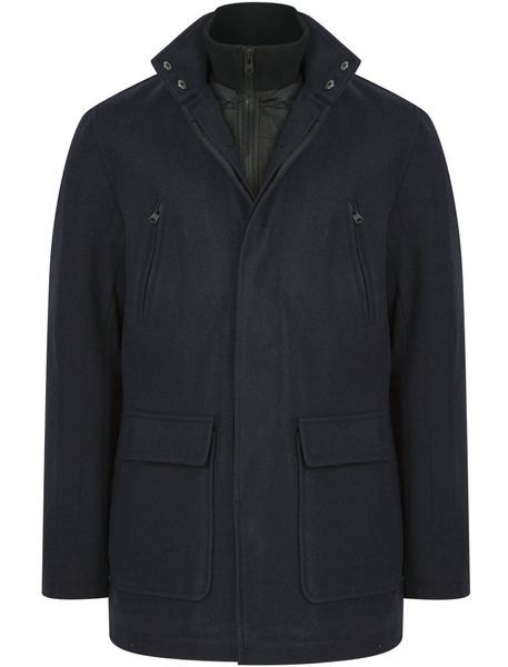 Tokyo Laundry - Mens Clayne Wool Look Notch Collar Tailored Coat with Quilted Mock Insert in Navy (Parallel Import)
