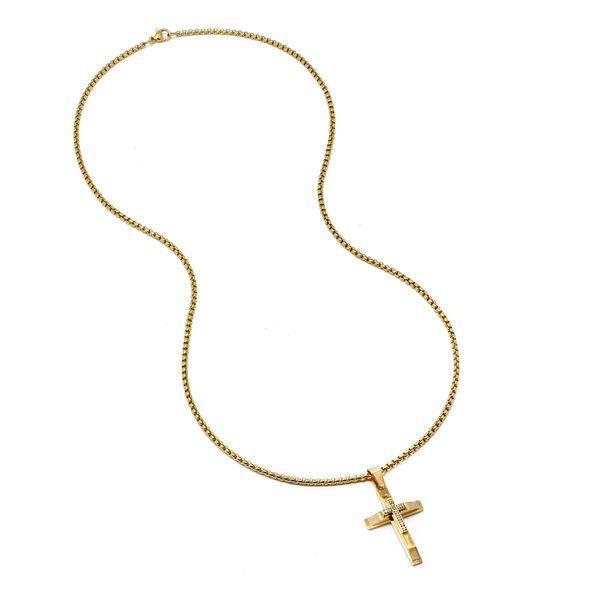 Xcalibur Stainless Steel Cubic Zirconia Cross Necklace