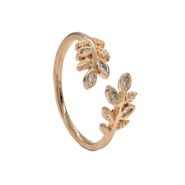 iDesire Double Leaf Cubic Zirconia Adjustable Ring
