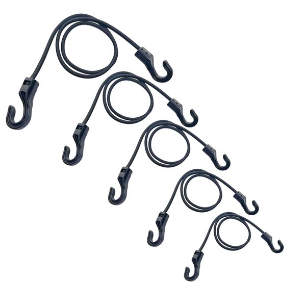 Camping Bungee Double Hook Black - Set of 5