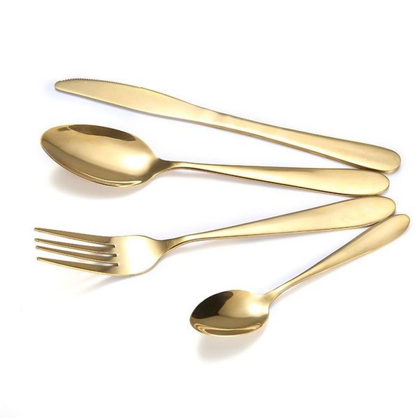 4 Piece Dinnerware set Colored Stainless Steel Cutlery Set - Gold