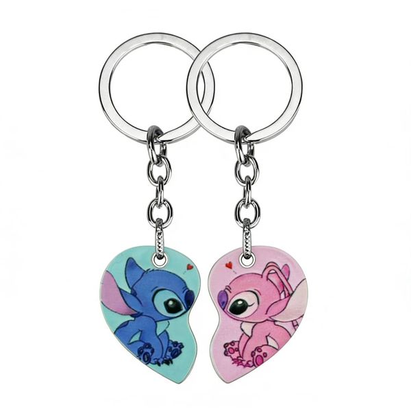 1 Pair Stitch Angel Jigsaw Puzzle Keychain Heart Shape Best Friend Keychain