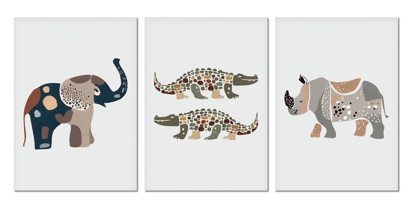 Wall Art Artistic Animals - Set Of 3 Unframed Printed Posters