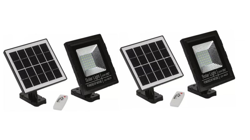 25W Outdoor Solar LED Flood Light With Remote - GD-8625 - 2 Pack